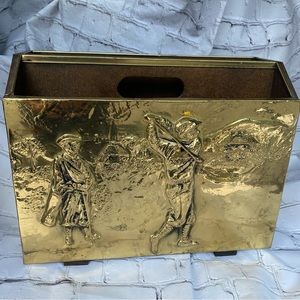 Vintage English Traditional Brass Repousse Hammered Magazine Holder Rack Golf